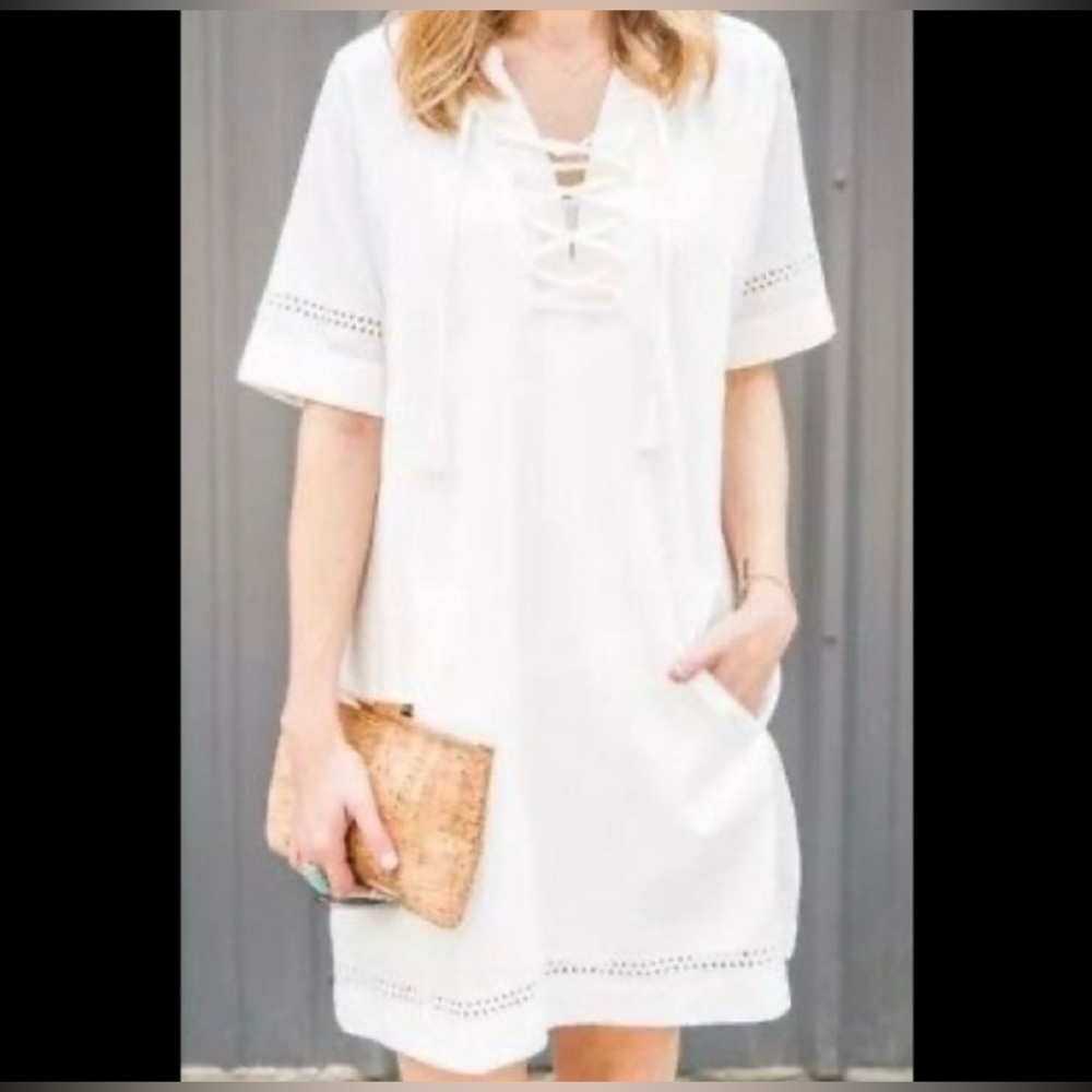 Madewell x Daryl K Beverly White Lace-Up Tunic Dress Coastal Grandma Size L